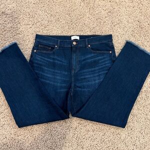 Ann Taylor LOFT Straight Leg Jeans 14 Dark Wash Frayed Hem 28” Inseam NWOT